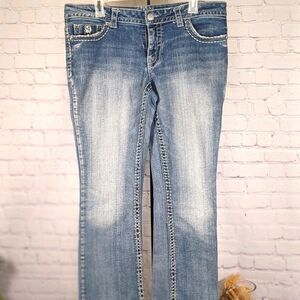 Paisley Sky Embroidered Distressed Jeans